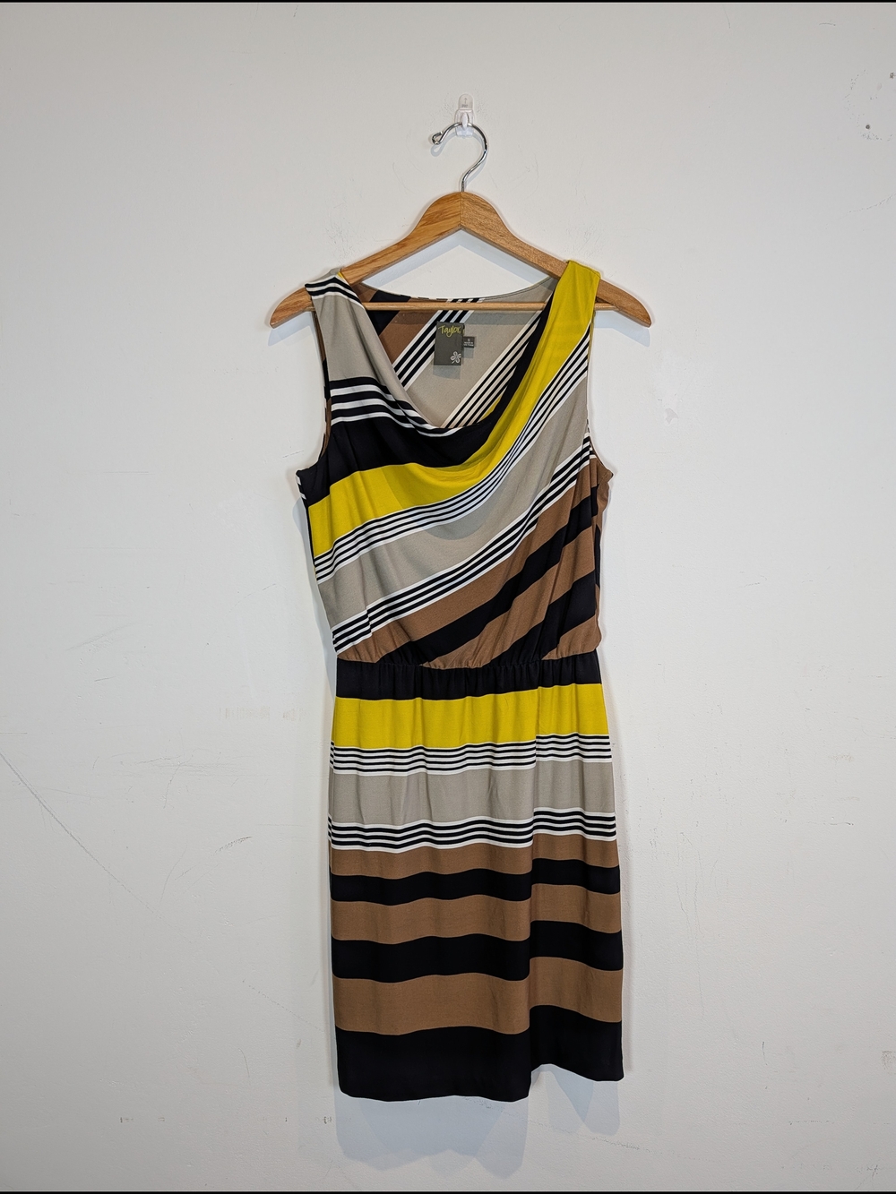 Taylor Sleeveless Striped Cowl Neck Dress, Size 6